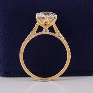 Women's 18K Gold Round <b>Diamond</b> Engagement <b>Ring</b> Prong Setting Pave Band Classic Style - Product Image 3