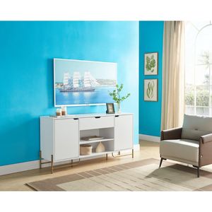 White & <b>Gold</b> Metal Legs <b>TV</b> Stand Buffet with Two Cabinets One Drawer Six Shelves - Product Image 1