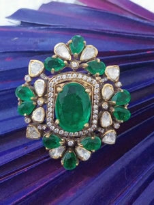 Amaira Jewels Floral Shape <b>Cocktail</b> <b>Ring</b> Green Oval Doublet Stone <b>Gold</b> Plated Women's Wedding Jewelry Classic Style <b>Ring</b> - Product Image 6
