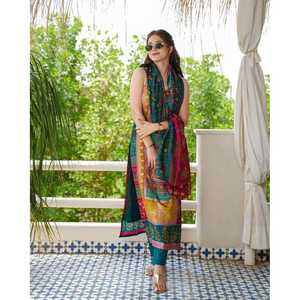 FANCY MUSLIN DIGITAL PRINT TOP BOTTOM CON DUPATTA MULTI - Product Image 1