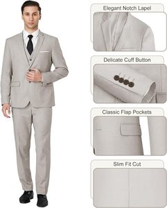 Traje de 3 Piezas para Hombre, Corte Slim, Antiarrugas, Blazer, Chaleco y Pantalones, para Negocios, Bodas y Eventos Formales - Product Image 5