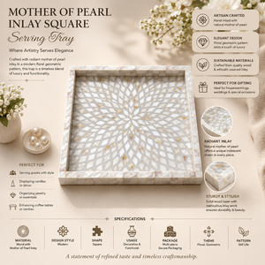 Mother of Pearl Inlay Round Serving Tray | Handmade Wooden Luxury Tray | Arabic Ramadan Eid Home Decor <b>Gift</b> Elegant Kitchen Tray - Product Image 6
