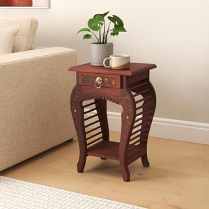 Handcrafted Mango Wood Carved <b>Side</b> <b>Table</b> Mahogany Floral Design Wholesale - Product Image 4
