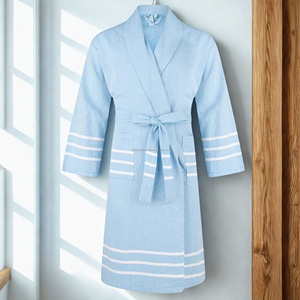 Bata de Baño Turca Moderna, Ropa de Playa con Cinturón Ajustable, Bata de Baño Turca de Algodón Tejido a Mano con Rayas para Hotel y Natación - Product Image 4