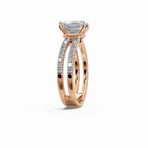 Anillo de Compromiso con Diamante Corte Esmeralda, Chapado en Rodio, Clásico, Certificado por IGI, Regalo para Mujer, Oro 10K 14K 18K, Plata 925 935 - Product Image 3
