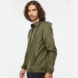 Chaqueta cortavientos con capucha para hombre, color verde oliva, con cremallera corta, informal, transpirable, ligera, de poliéster, para actividades al aire libre. - Product Image 5