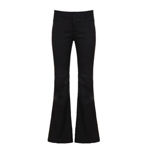 High Waist Flare Pants Solid <b>Black</b> Full Length Elastic Waist Casual <b>Women's</b> <b>Trousers</b> Autumn Woven Fabric <b>Trousers</b> Autumn <b>Satin</b> - Product Image 1