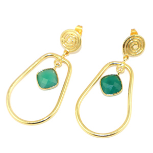 Magnifiques boucles d'oreilles pendantes en laiton plaqué or 18 carats, avec onyx vert et quartz hydro, forme fantaisie spirale à coupe damier, vente en gros - Product Image 2