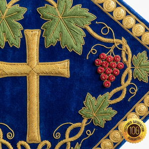 Épigonation de prêtre orthodoxe brodée à la main bleue avec pompons dorés, vêtement liturgique personnalisable - Product Image 6
