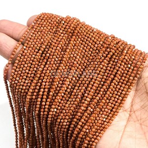 Cuentas redondas microfacetadas de arenisca roja natural de 2 mm, cuentas de arenisca para la fabricación de joyas, venta al por mayor, cuentas sueltas facetadas con corte de diamante. - Product Image 4