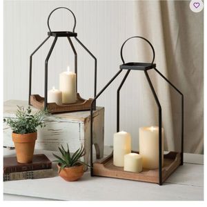 Lanterne décorative moderne en fil métallique noir, porte-bougie minimaliste en fer, lanterne suspendue pour mariage, décoration de table, centre de table - Product Image 2