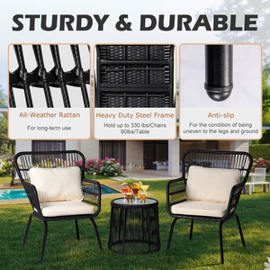 Juego de Muebles de Exterior de Lujo de 3 Piezas para Jardín, Balcón, Patio, Parque, Mesa de Acero KD, Silla de Ratán, Sofá de Tela para Ocio y <span class=keywords><strong>Bistro</strong></span> - Product Image 4