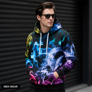 Sweat-shirt à capuche pour homme, imprimé 3D effet fumée coloré, sublimation, coupe classique, pull décontracté, respirant, en polyester tricoté, pour l'automne - Product Image 5