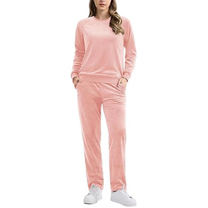 Conjunto Deportivo de Terciopelo para Mujer, Dos Piezas, Color Sólido, Manga Larga, Cuello Redondo, Ropa Casual de Otoño con Bolsillos Laterales y Cintura Elástica - Product Image 2
