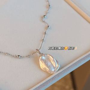 Colliers pendentifs tendance été, nouveau style, collier en perles d'eau douce avec chaîne de pull en forme de nez de cochon, avec des défauts ronds - Product Image 2