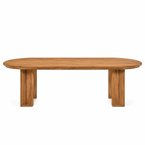 Table à manger moderne minimaliste en teck massif, imperméable, avec pieds en dalle architecturale, pour appartement, hôtel, école - Product Image 1