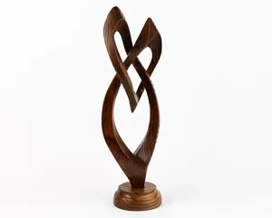 Statue abstraite contemporaine en bois sculptée à la main, deux feuilles, décoration artistique moderne, sculpture pour un style romantique et symbolique. - Product Image 3