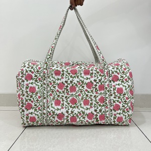 Cotton Quilted Weekender Duffle <b>Bag</b> Lightweight Sport Durable Travel <b>Bag</b> Block Printed Floral Gym Custom Size Shoulder <b>Bag</b> - Product Image 4