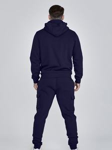 <b>Mens</b> Navy Blue <b>Zip</b> <b>Up</b> Hoodie With Embroidered Logo Regular Fit <b>Fleece</b> Sweatshirt Casual Autumn Wear - Product Image 2