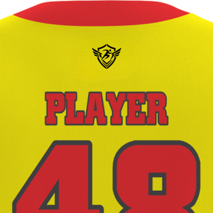 Ensemble de maillots de basket-ball personnalisés, jaune et rouge, impression par sublimation, nom de l'équipe, 48, polyester respirant, uniforme unisexe pour adultes - Product Image 6