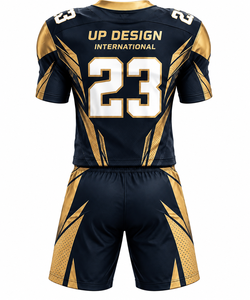 Custom American Football Uniform Set, Navy <b>Gold</b> Jersey and Shorts, Sublimated Team Sportswear, Custom Logo and <b>Number</b> - Product Image 2