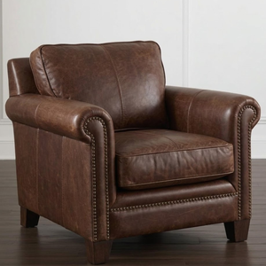 Genuine Leather <b>Armchair</b> Heavy Duty Accent Chair with Rolled Arms Nailhead Trim Single Sofa for Living Room Home Furniture - Product Image 1