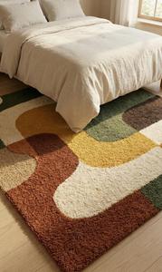 Tapis de luxe moderne abstrait géométrique en laine tuftée à la main, antidérapant, à poils moyens, avec support en toile de coton, doux et moelleux, à blocs de couleur - Product Image 6