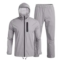 Traje de lluvia impermeable con capucha para hombre, 2 piezas, tres bolsillos con cremallera, chaqueta y dos pantalones
