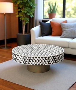 Mesa de Centro Redonda con Incrustaciones de Hueso, Hecha a Mano, Ecológica y Moderna, Interiores de Lujo, Totalmente Personalizable, Decoración para el Hogar F S INTERNATIONAL - Product Image 3
