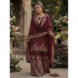 <b>Presenting</b> New Eid Collection In Pure Silk With Heavy Embroidery Sequence Work Top-Bottom And Dupatta Set Fully Stitched - Product Image 1