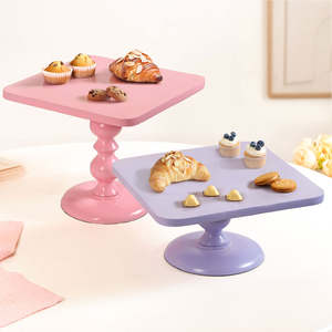Base Cuadrada de Madera para Pastel, Plato de Exhibición de Postres Rosa y Morado para Bodas y Fiestas - Product Image 2