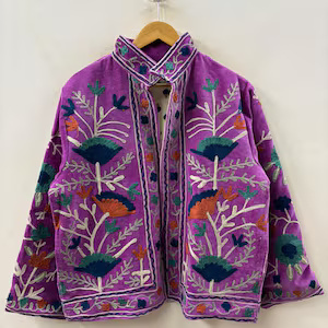Bohemian Floral Embroidered Velvet Jacket Windproof and Breathable Suzani Overcoat Winter Knitted Short <b>Coat</b> - Product Image 4