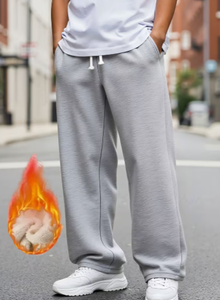Pantalon de survêtement gris pour homme, taille élastique avec cordon de serrage, poches latérales, tricoté mi-lourd, idéal pour l'automne - Product Image 5