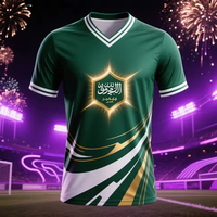 Camiseta de Fútbol para Hombre con la Bandera de Arabia Saudita, Cuello en V, Manga Corta, Transpirable, Deportiva, Emblema Nacional, Diseño Digital 3D