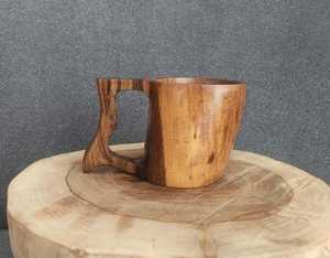 แก้วคุกซาไม้วอลนัทแกะสลักทำมือ แก้วกาแฟไม้ ของขวัญแคมป์ปิ้งส่วนตัว - Product Image 1