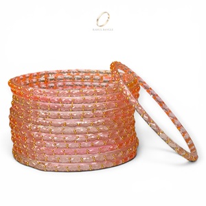 Luxury Glossy Peach Finish Designer Trendy Raindrop Glass Kashmiri <b>Bangles</b> Set for Wedding and Daily Wear at Wholesale Price - Product Image 2