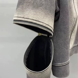 Sudadera con capucha para hombre, estilo nuevo, con cremallera, de algodón 100% de felpa francesa, de gran gramaje, con lavado ácido, estilo vintage desgastado, personalizada OEM - Product Image 4