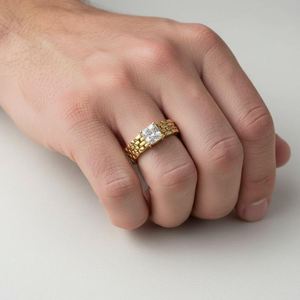 Princess Cut Moissanite <b>Mens</b> <b>Ring</b> 925 Sterling <b>Silver</b> Yellow Gold Plated Modern Square Engagement Band Minimalist Statement <b>Ring</b> - Product Image 4