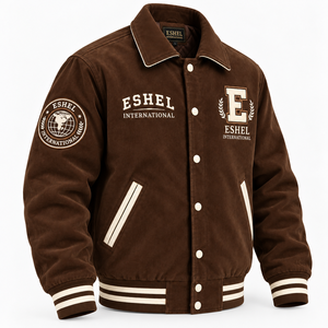 Chaqueta Varsity de Pana Marrón para Hombre, con Letras Bordadas, Cuello Camisero, Botones a Presión, Estilo Vintage, Precio Económico, OEM - Product Image 3