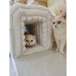 Panca contenitore/ottomana in MDF per ingresso, soggiorno o camera da letto, con riparo per gatti, in velluto a coste - Product Image 3