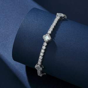 RAMDUT IMPEX Silver Plated Moissanite Brilliant Cut Channel Setting Tennis Bracelet Geometric Design Trendy Unisex <b>Gift</b> GRA - Product Image 1