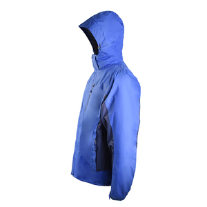 Unisex Blue Hooded <b>Waterproof</b> Hard Shell <b>Jacket</b> Zip Fly Stand Collar Regular Fit Adult Winter Outdoor Wear Solid Color Polyester - Product Image 2