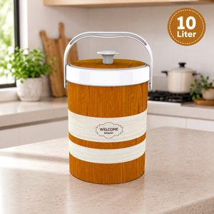Seau à riz en plastique de qualité alimentaire Nandos Premium 10L brun et blanc, surface durable anti-rayures, double couche thermique, écologique - Product Image 1