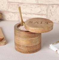 Salero de Madera Personalizado con Tapa y Cuchara – Tarro de Madera de Mango Grabado para Sal, Recipiente para Condimentos de Cocina, Decoración Rústica Estilo Granja, Venta al por Mayor