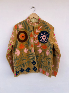Veste bomber en velours à motif floral brodé Suzani, faite à la main, bohème, vintage, réversible, ethnique, mode automne-hiver - Product Image 3