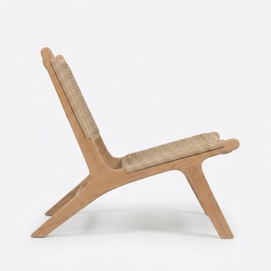 Solid Teak Wood Lounge Chair Woven Paper Cord Accent <b>Armchair</b> Natural Finish Rattan Style Seat Low Profile Living Room Seating - Product Image 4