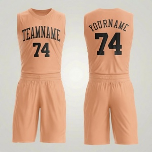 Conjunto de Uniforme de Baloncesto Personalizado Color Durazno Sin Mangas 100% Poliéster Transpirable con Impresión del Nombre del Equipo Unisex para Adultos - Product Image 1