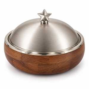 Casseroles rondes en bois et acier inoxydable avec couvercle en forme d'étoile, chauffe-plats élégants en bois, vente en gros - Product Image 1