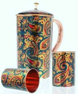 Jarra y vaso de cobre. Juego de jarra y vaso de cobre artesanal de primera calidad. 100% cobre puro. Beneficios ayurvédicos ideales para la salud. Decoración para el hogar. - Product Image 3