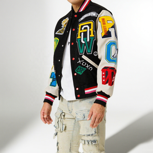Veste en cuir brodée en chenille personnalisée pour hommes, col montant, style varsity baseball, style letterman pour l'hiver - Product Image 4